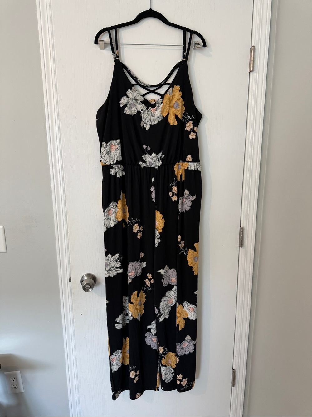 Maurices Black Floral Strappy Jumpsuit